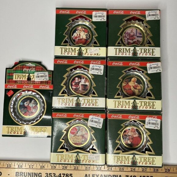 Coca Cola Trim A Tree 1990s Santa Bottlecap Ornaments Circa 35 38 47 56 60 62 63 - Picture 1 of 4